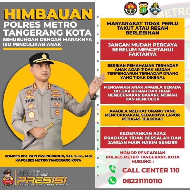 Marak Isu Penculikan Anak, Polres Metro Tangerang Kota Keluarkan Sejumlah Imbauan